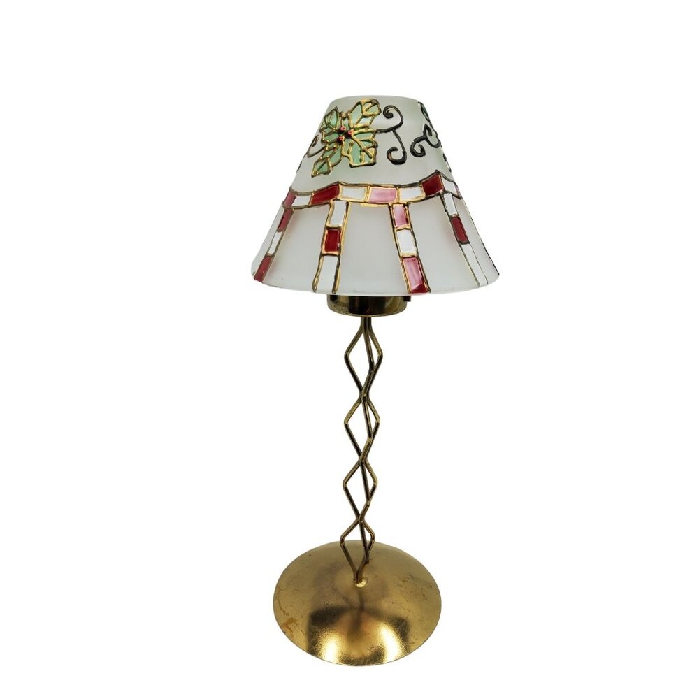 vintage brass painted glass shade christmas theme votive candle holders